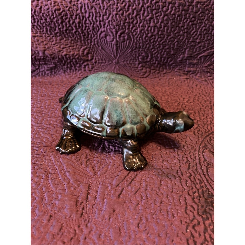 Vintage Blue Mountain Pottery Sea Turtle Canada Green Drip Glaze BMP 9x7x4 Walks - Picture 4 of 14